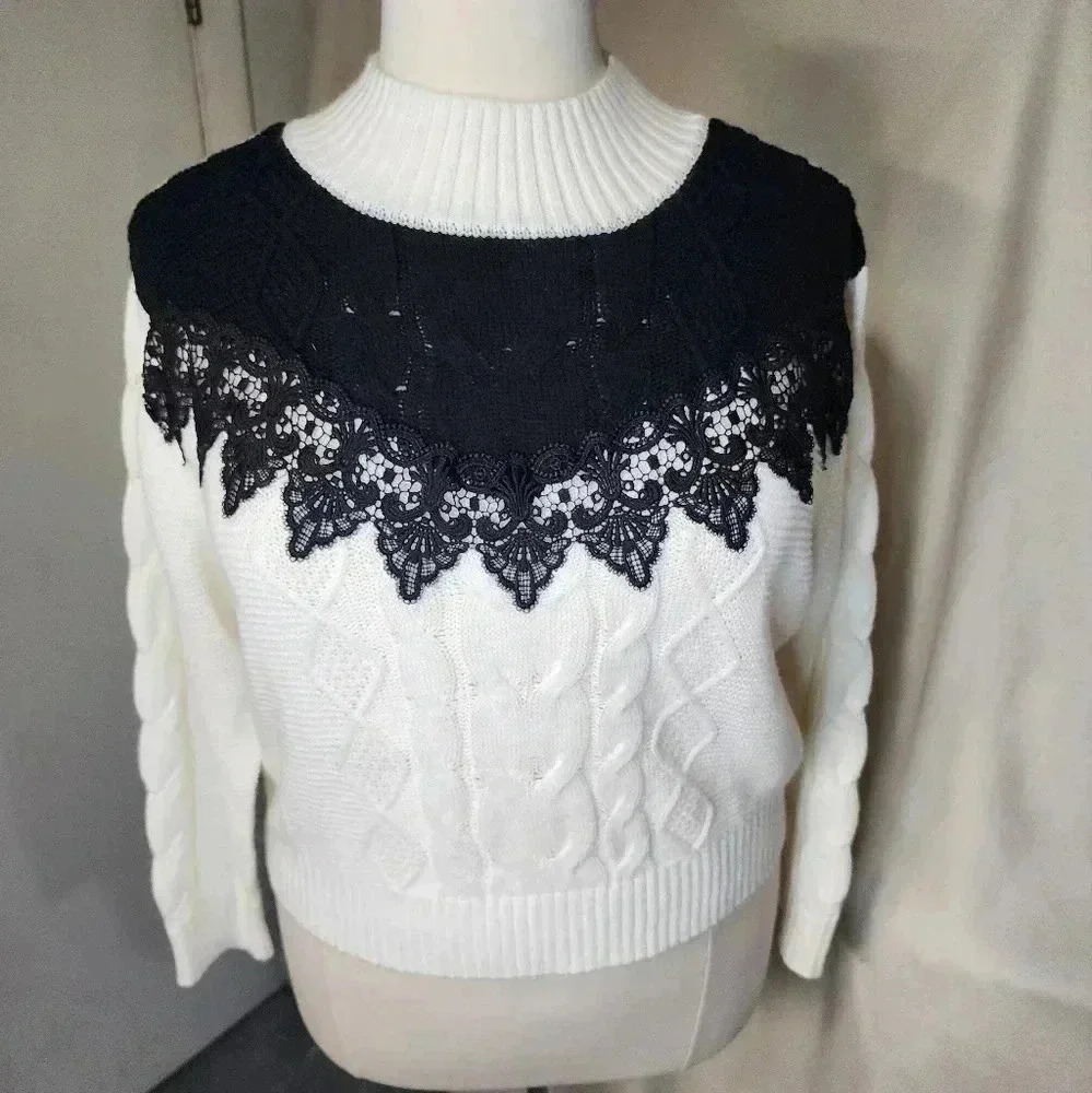 Venus Ivory White With Black Sweater Plus Size 2X